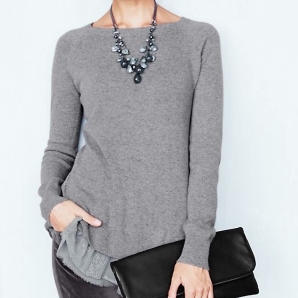 Like new Garnet Hill Gray Crew Neck Sweater with lace bottom